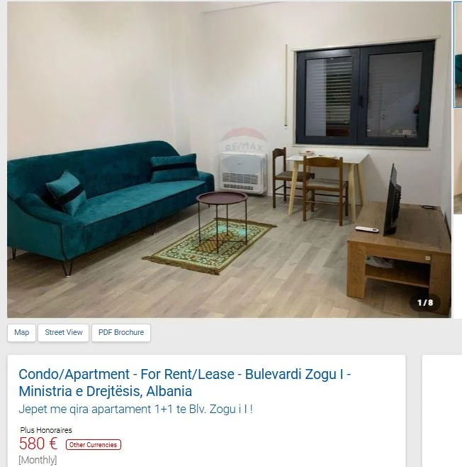 Tirane, jepet me qera apartament 1+1 Kati 3, 44 m² 580 € (MINISTRIA E DREJTESISE BLV ZOGU I)