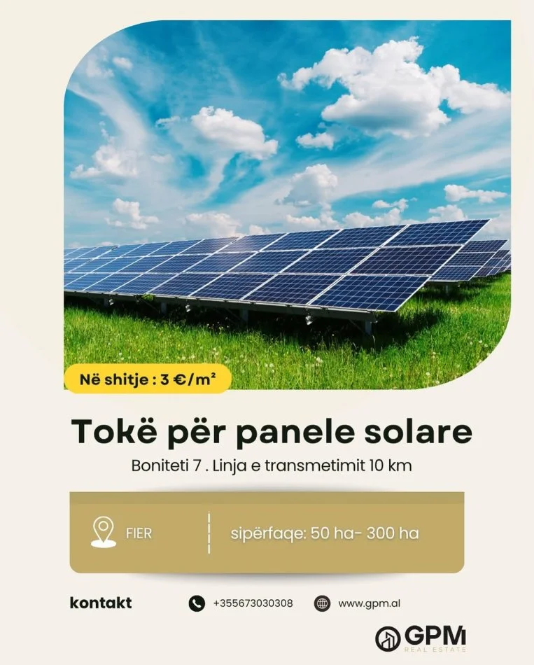 Fier, shitet toke per panele diellore  , 500.000 m².