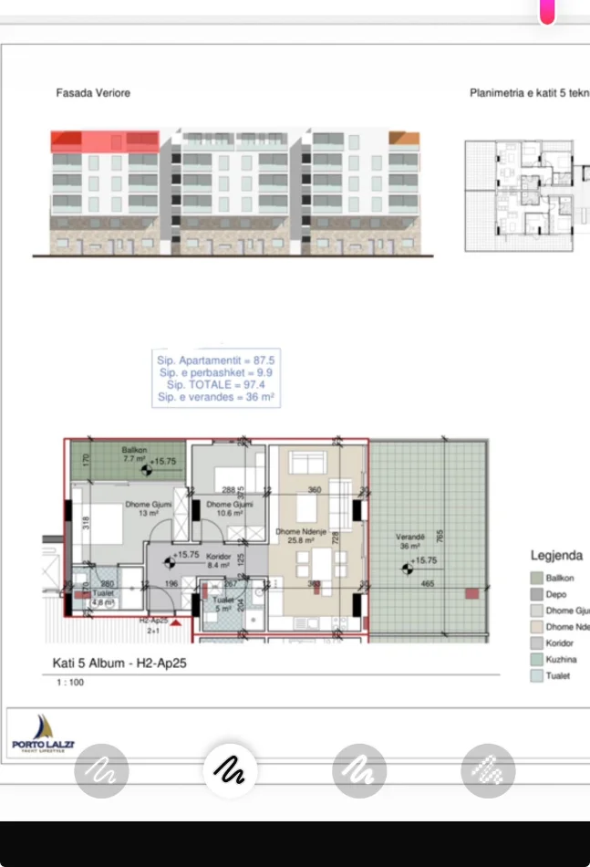 Gjiri Lalezit | Hamallaj, shitet apartament+verande | Penthouse 2+1 Kati 6, 97 m² (Porto Lalzi)