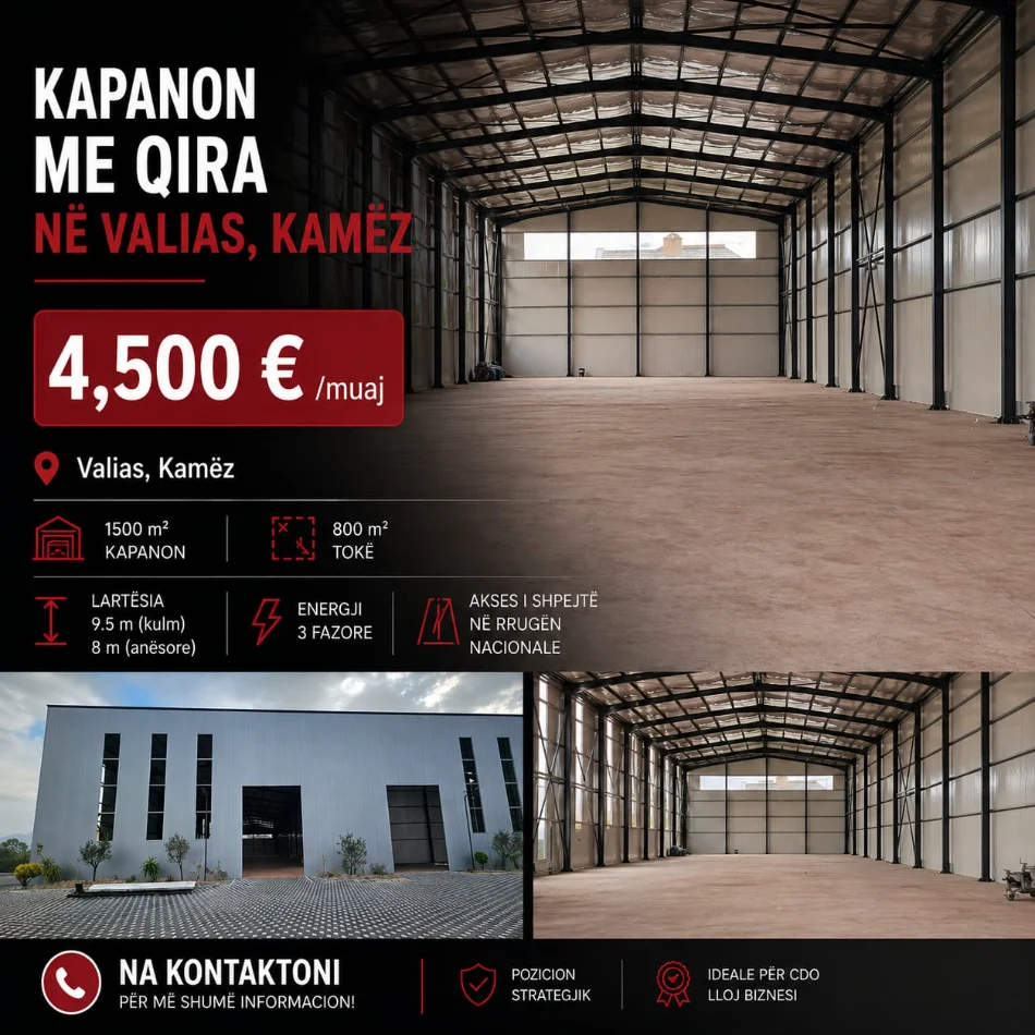 Tirane, jepet me qera ambjent biznesi , 1.501 m² 4.500 € (Valias)