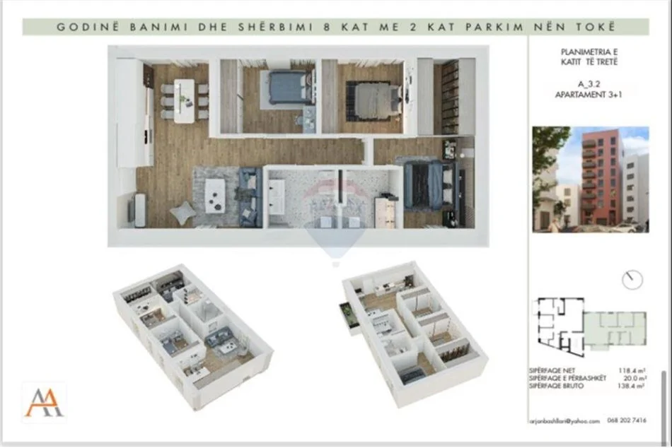 Tirane, shitet apartament 3+1 Kati 3, 138 m² 373.680 € (rruga Qamil Guranjaku - Rruga e Elbasanit)