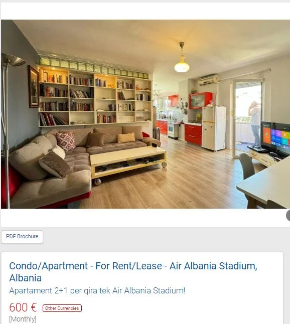 Tirane, jepet me qera apartament 2+1 Kati 8, 75 m² 600 € (AIR ALBANIA)