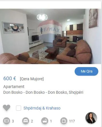 Tirane, jepet me qera apartament 2+1 Kati 6, 110 m² 600 € (don bosco)
