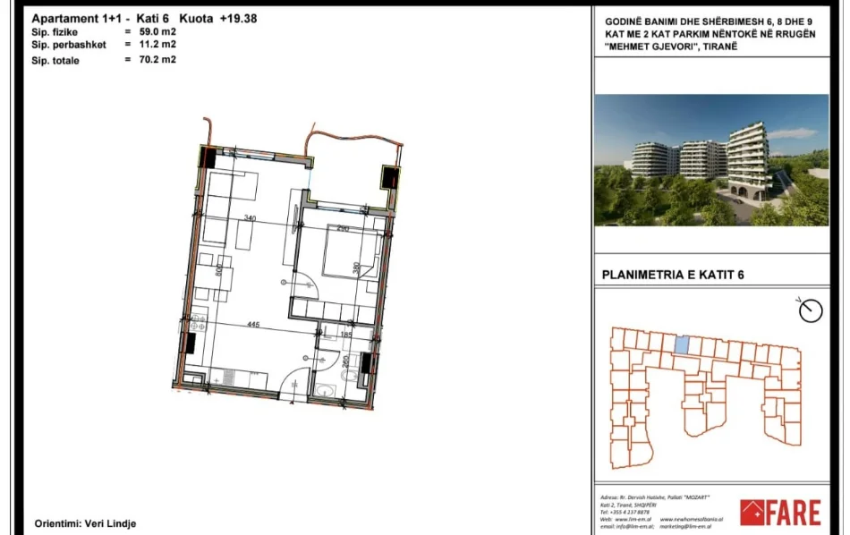 Tirane, shitet apartament 1+1 Kati 6, 70 m² 91.000 € (Rruga Mehmet Gjevori, Paskuqan, Albania)