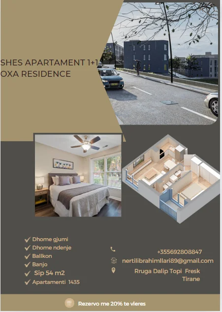 Tirane, shes apartament 1+1+Ballkon Kati 3, 54 m² 76.000 € (Rruga Dalip Topi Fresk Tirane)