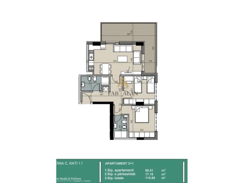 Tirane, shitet apartament 2+1+2 Kati 1, 116 m² 115.700 € (Univers City QTU)