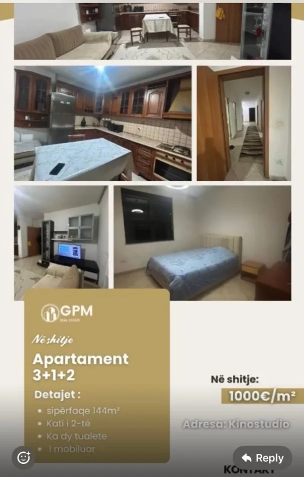 Tirane, shes apartament 3+1+Ballkon Kati 2, 144 m² (kinostudio)