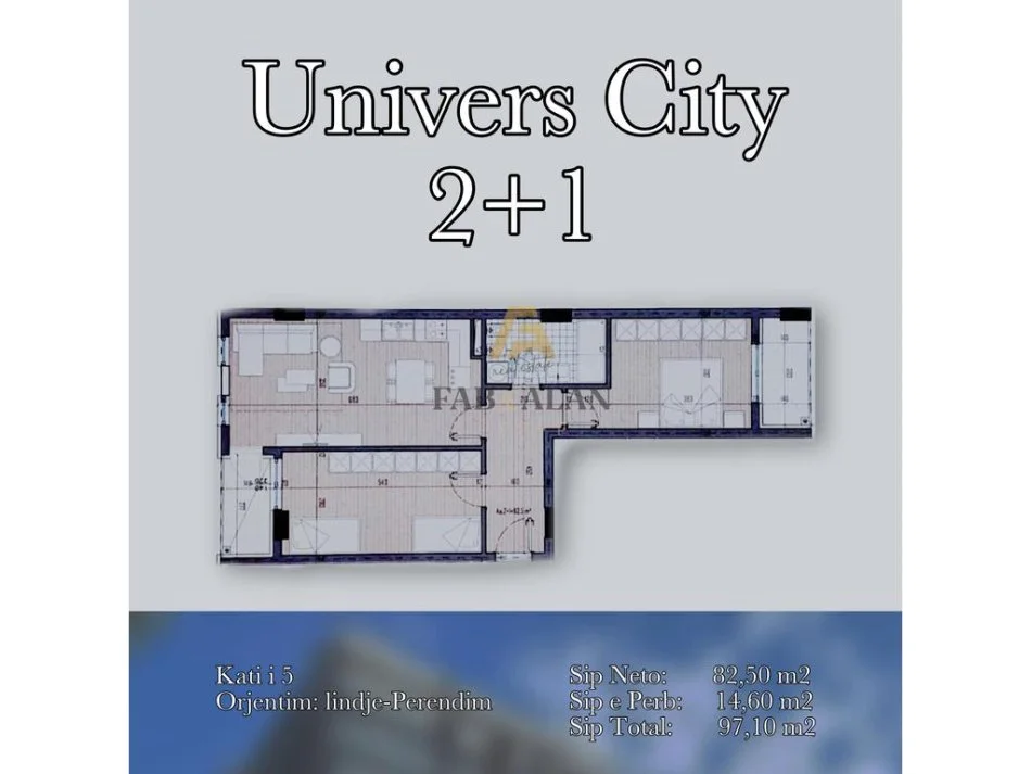 Tirane, shitet apartament 2+1 Kati 5, 97 m² 95.000 € (Univers City, QTU)