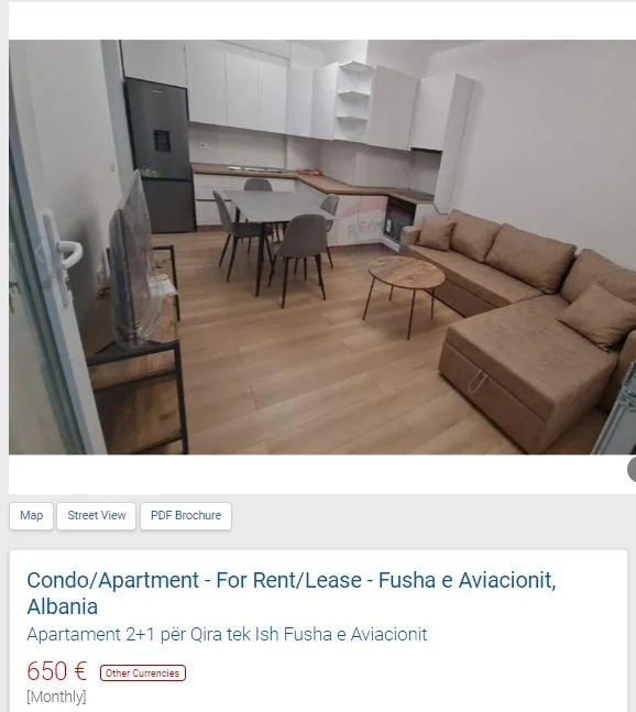 Tirane, jepet me qera apartament 2+1 Kati 4, 85 m² 650 € (FUSHA E AVIACIONIT)