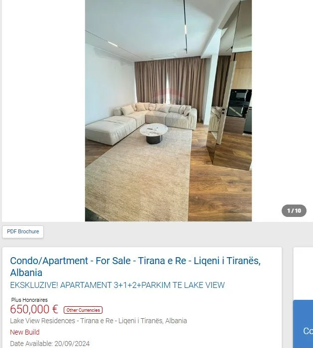 Tirane, shitet apartament 3+1+Aneks+Ballkon Kati 7, 161 m² 650.000 € (LAKE VIEW)