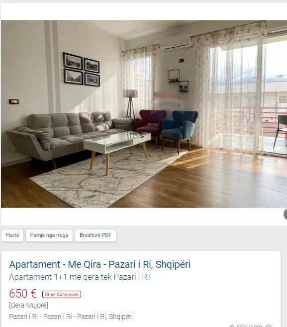 Tirane, jepet me qera apartament 1+1 Kati 8, 70 m² 650 € (PAZAR I RI)