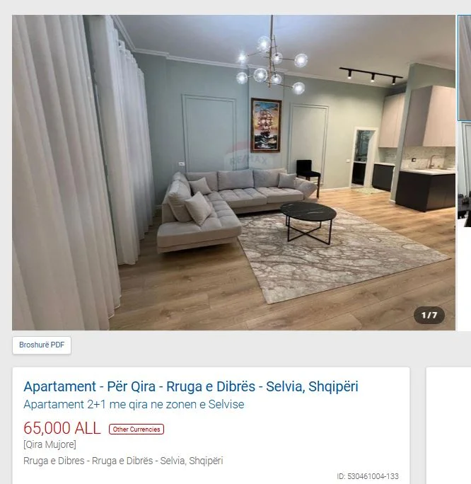 Tirane, jepet me qera apartament 2+1 Kati 1, 60 m² 650 € (TE SELVIA)