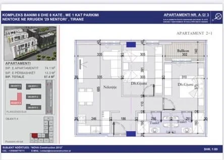 Tirane, jepet me qera nga Pronari, pa-komision apartament 2+1+Aneks+Ballkon Kati 3, 88 m² 118.000 € (rruga 29 nentori)