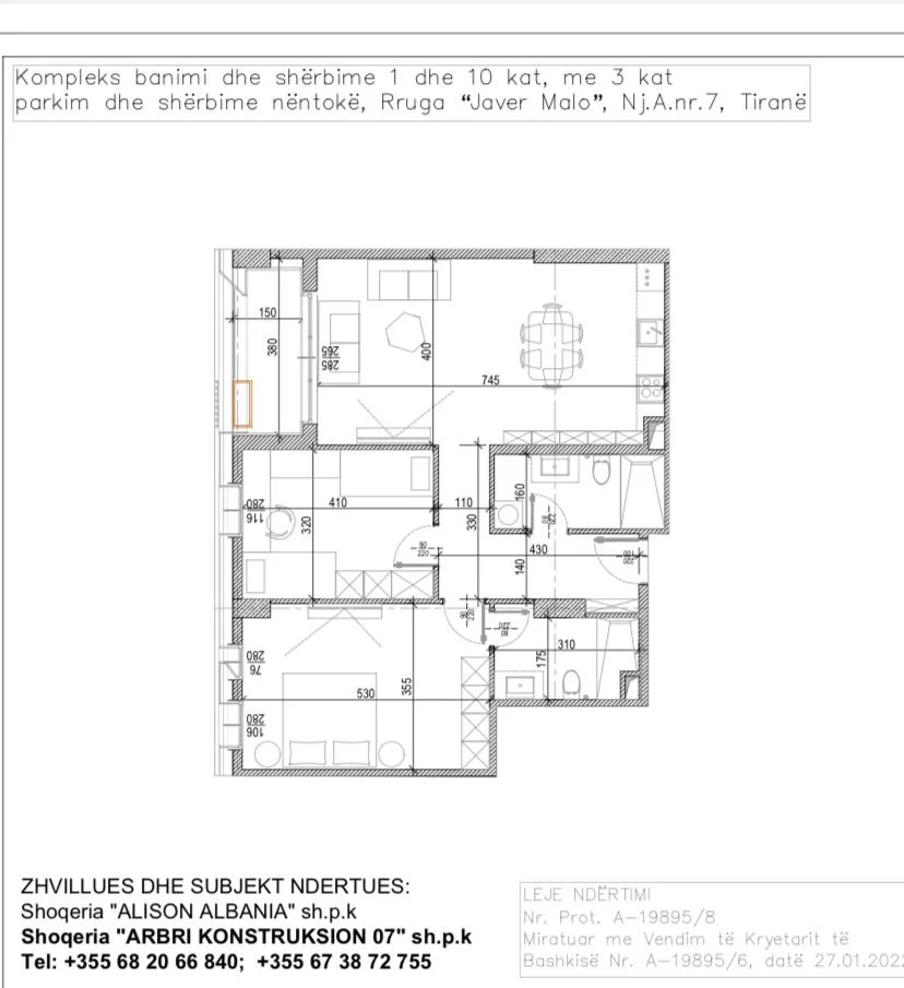 Tirane, shitet apartament 2+1 Kati 6, 121 m² 269.000 € (Rruga Javer Malo)