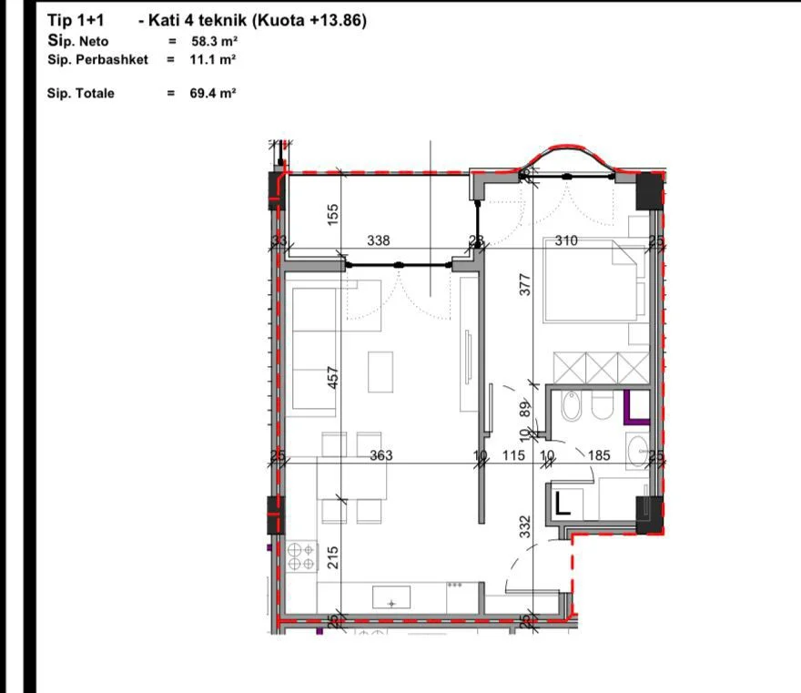 Tirane, shitet apartament 1+1 Kati 4, 69 m² 76.340 € (AlunaRezidence)