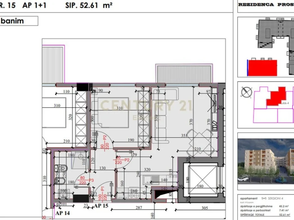 Tirane, shes apartament 1+1 Kati 4, 52 m² 57.870 € (Hajri Skeja)