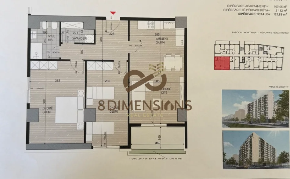 Tirane, shitet apartament 2+1+Ballkon Kati 3, 121 m² 188.000 € (ish fusha e aviacionit)