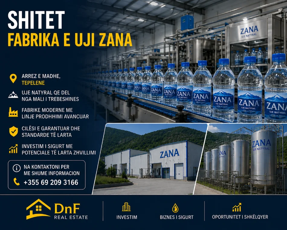 Shitet Fabrika e Ujit ZanaTepelene, shitet , 3.500 m² (Arrez e Madhe)