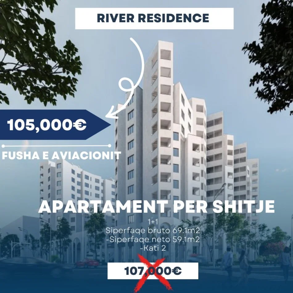 Tirane, shitet apartament 1+1 Kati 2, 69 m² 105.000 € (SHESIM APARTAMENT 1+1,RIVER RESIDENCE)
