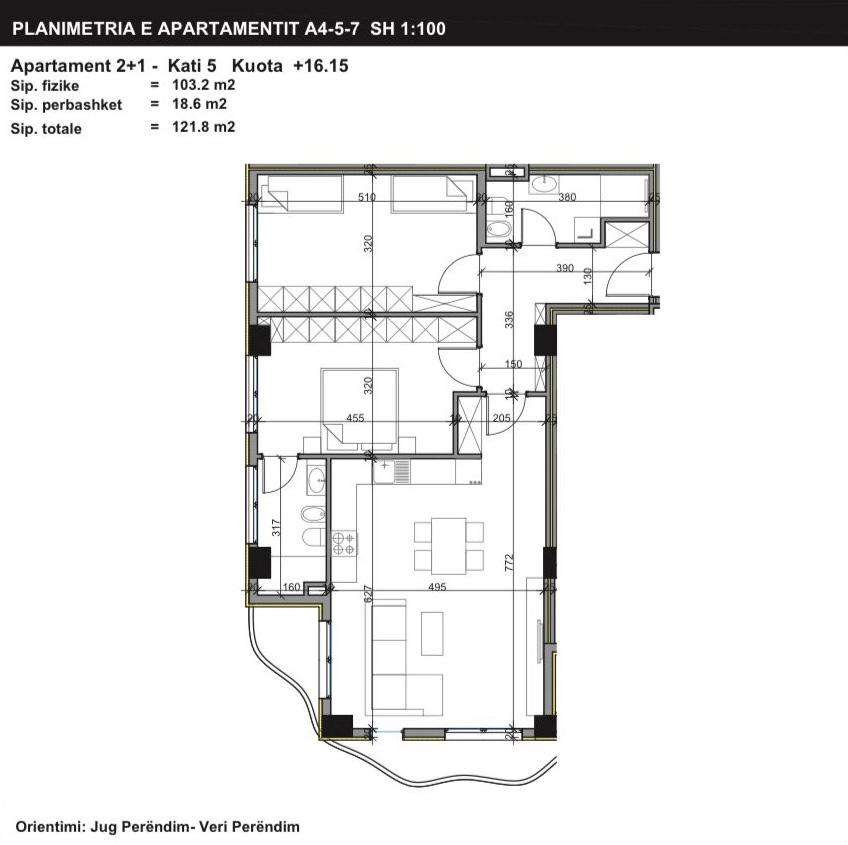 Tirane, shitet apartament 2+1 Kati 5, 122 m² 121.800 € (Paskuqan)
