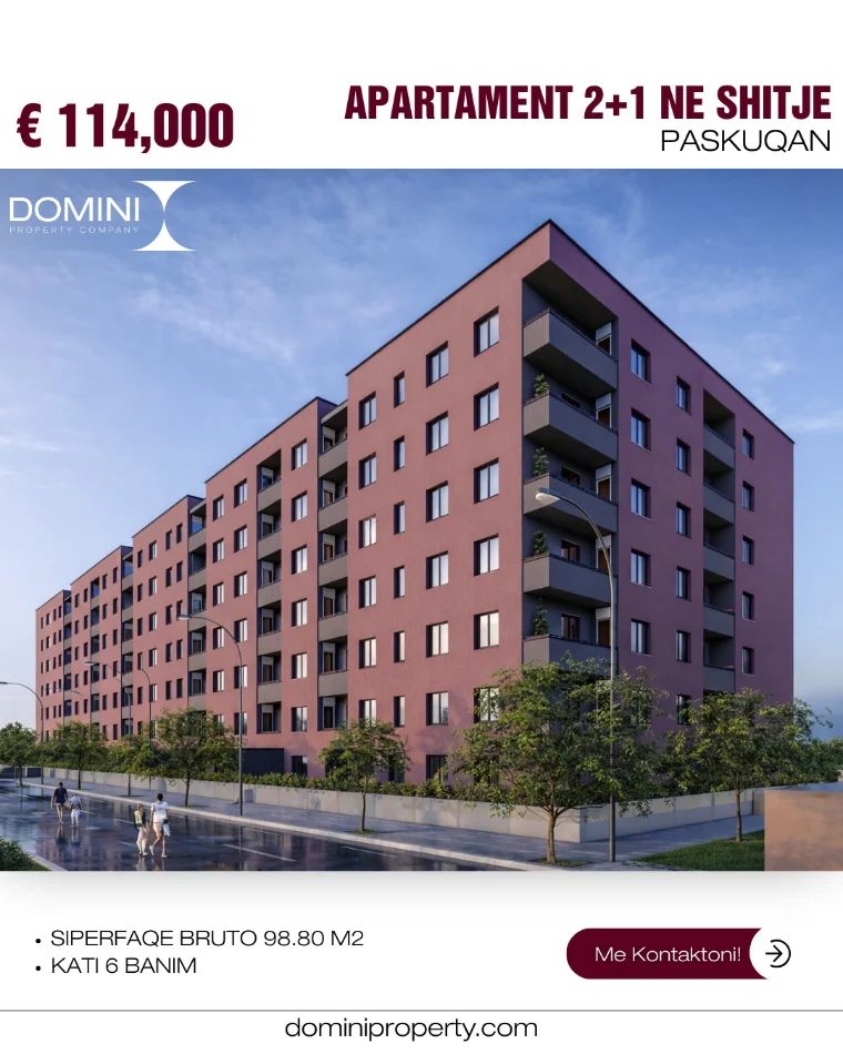 Tirane, shitet apartament 2+1 Kati 6, 100 m² 114.000 € (Paskuqan)