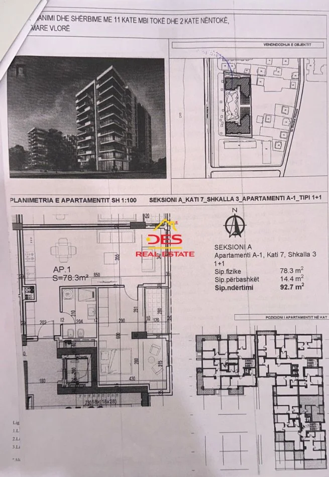 Vlore, shitet apartament 1+1+Ballkon Kati 7, 92 m² (Lungomare)