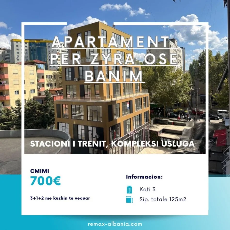 Tirane, jepet me qera apartament 3+1 Kati 4, 125 m² 700 € (QIRA APARTAMENT PER ZYRA OSE BANIM!)