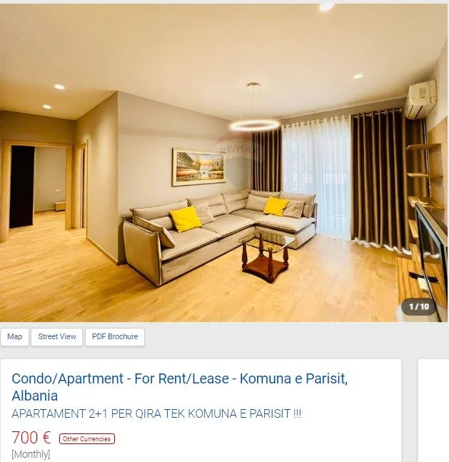 Tirane, jepet me qera apartament 2+1 Kati 10, 90 m² 700 € (KOMUNA E PARISIT)