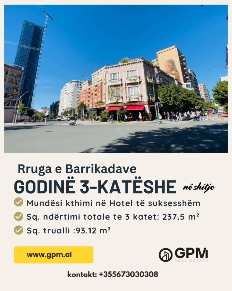 Tirane, shitet Godine 3-kate ne Rrugen e Barrikadave  , 237 m² ndertim ( 3 katet ).