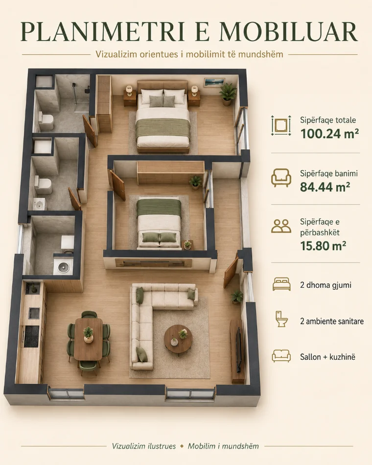 Tirane, shes apartament 2+1+Ballkon Kati 2, 100 m² 150.360 € (Rruga Simon Gjoni)