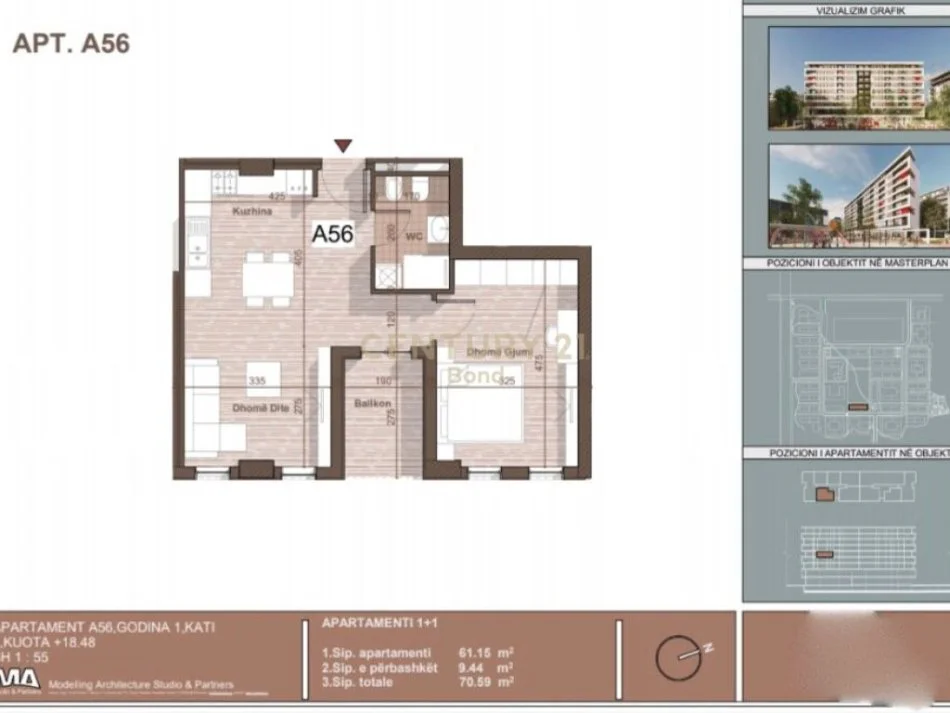 Tirane, shitet apartament 1+1 Kati 5, 70 m² 84.500 € (QTU)