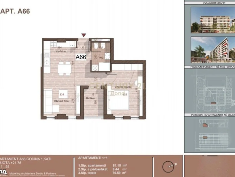 Tirane, shitet apartament 1+1 Kati 6, 70 m² 84.500 € (QTU)