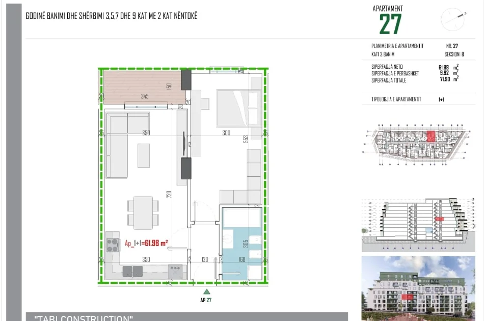 Tirane, shitet apartament 1+1 Kati 3, 72 m² 81.700 € (Rruga Memo Meto Tirane, Paskuqan 1047, Albania)