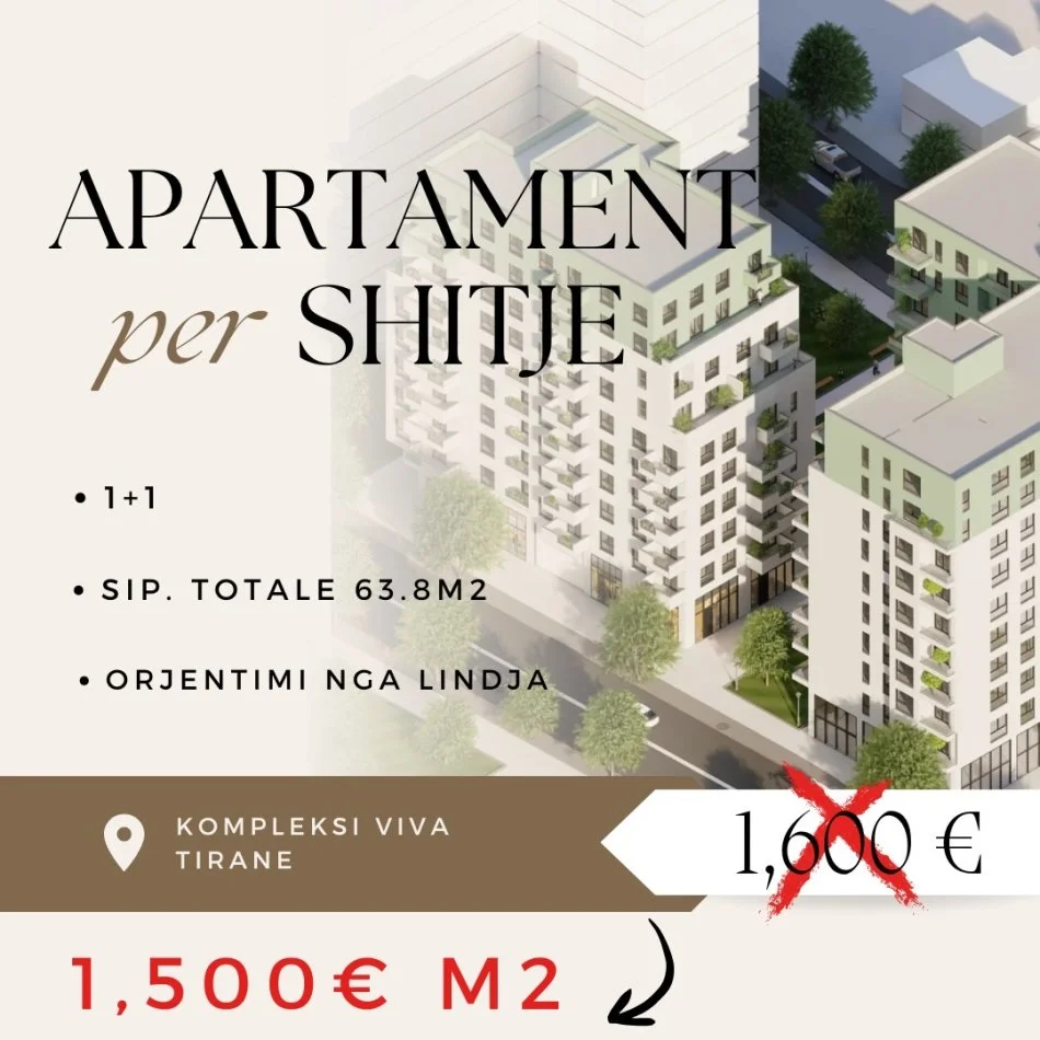 Tirane, shitet apartament 1+1 Kati 3, 64 m² 96.000 € (SHESIM APARTAMENT 1+1 VIVA KOMPLEKS !)