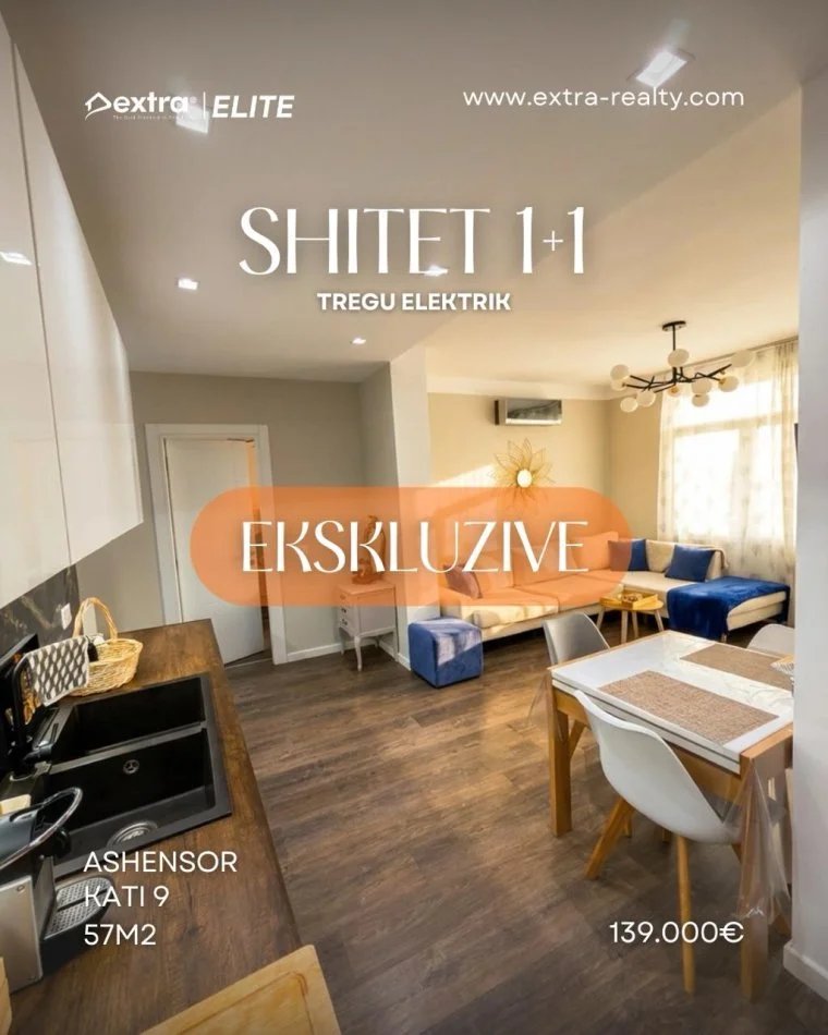Tirane, shitet apartament 1+1+Ballkon Kati 9, 57 m² (Rruga Petro Nini Luarasi)
