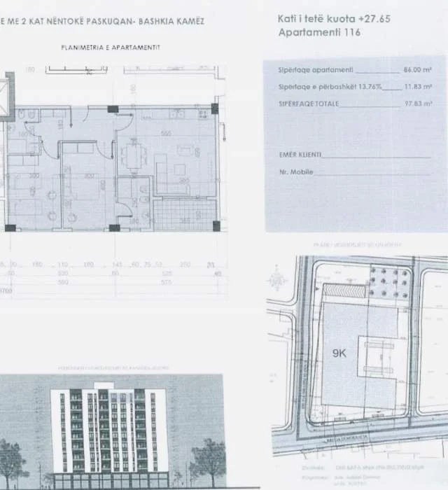 Tirane, shitet apartament Kati 8, 98 m² 1.100 Euro/m2
