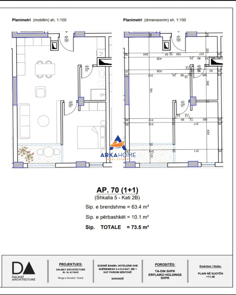 Sarande, shitet apartament 1+1+Ballkon Kati 3, 73 m² 124.950 € 