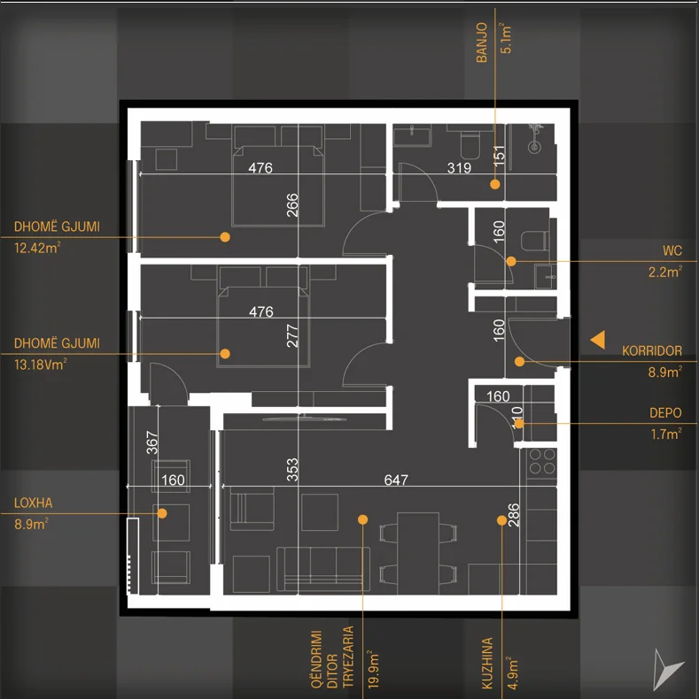 Prizren, shitet apartament 2+1+Ballkon Kati 4, 80 m² (Mbreti Pleurat Prizren)