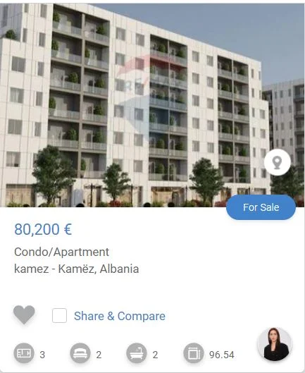 Tirane, shitet apartament 2+1 Kati 5, 80.200 m² 80.200 € (kamez)