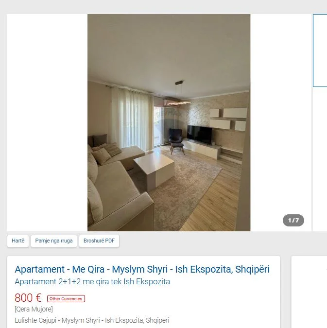 Tirane, jepet me qera apartament 2+1 Kati 4, 83 m² 800 € (MYSLYM SHYRI)