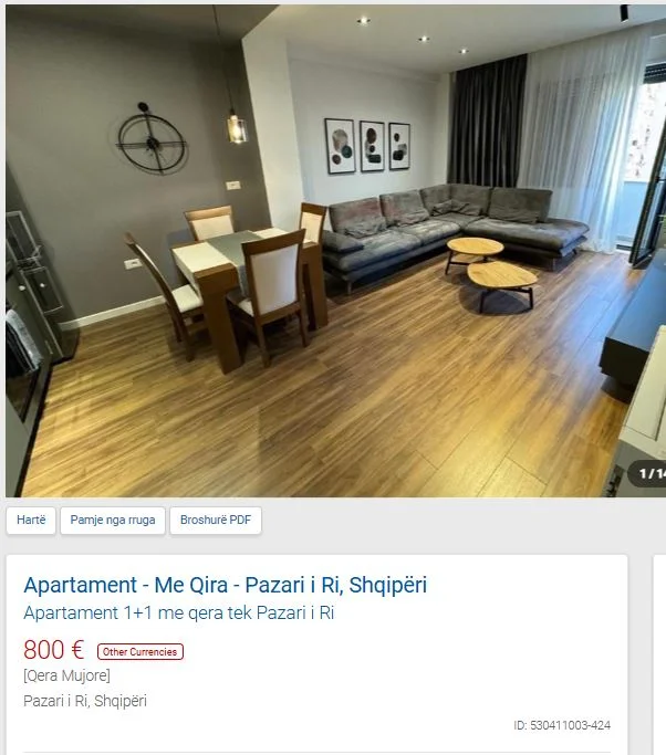 Tirane, jepet me qera apartament 1+1 Kati 3, 80 m² 800 € (PAZARI I RI)