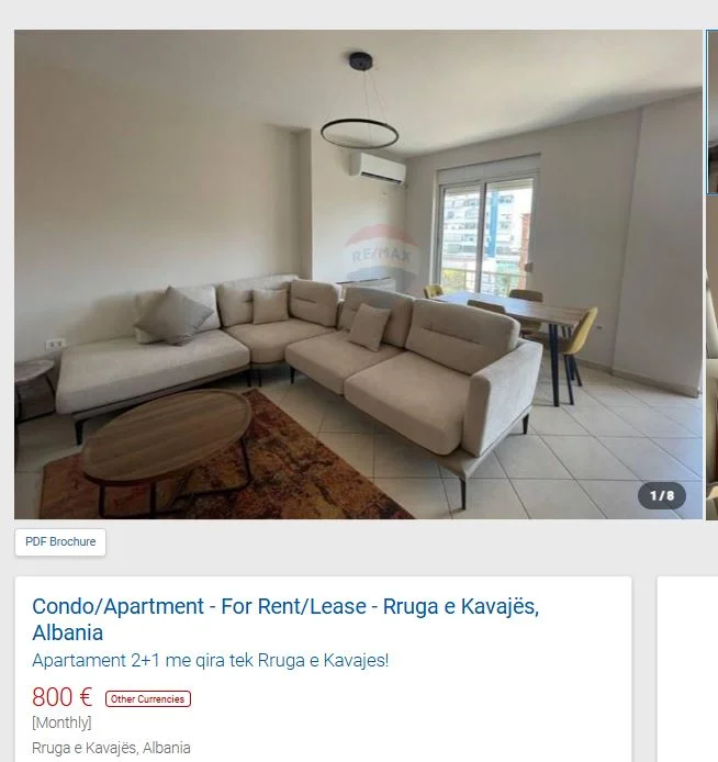 Tirane, jepet me qera apartament 2+1+Ballkon Kati 3, 110 m² 800 € (RRUGA E KAVAJES)