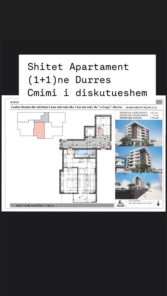 Durres, shitet apartament 1+1+Ballkon Kati 2, 73 m² 83.000 € (Lagja 18, Durres)