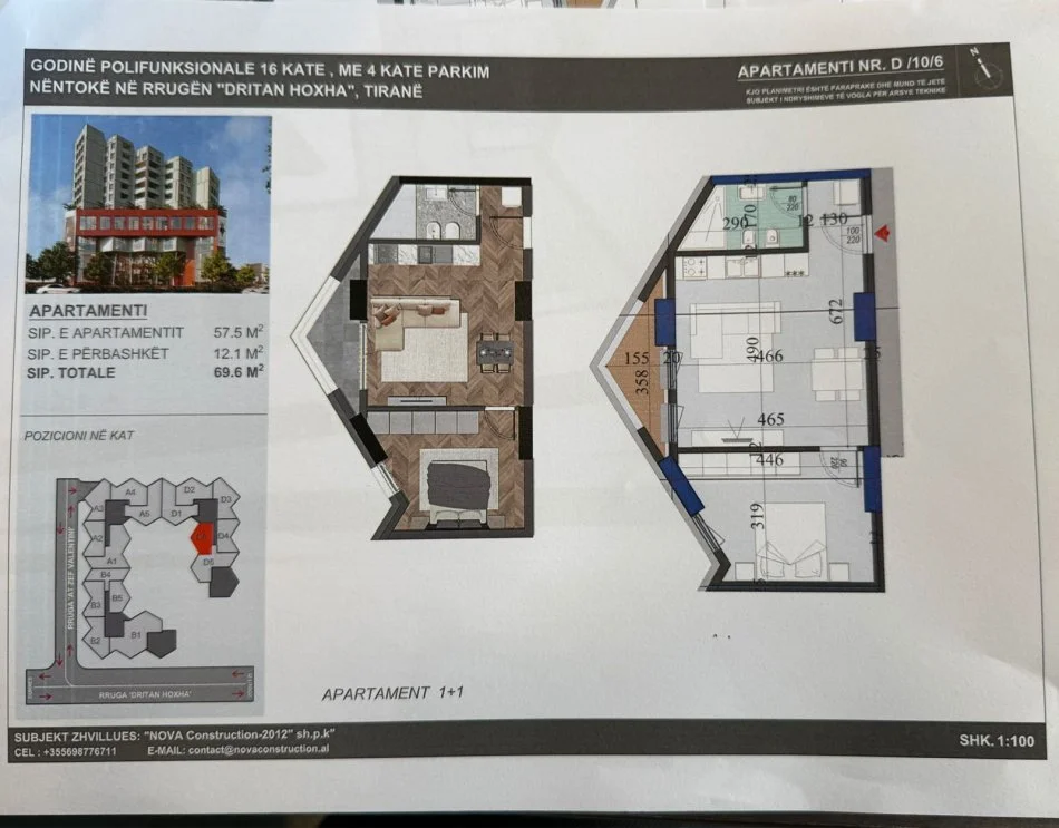 Tirane, shes apartament 1+1+Aneks+Ballkon Kati 10, 69 m² 122.000 € (colonade building dritan hoxha)