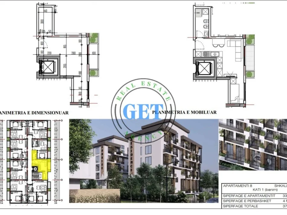 Shqiperi, shitet garsonier Kati 1, 37 m² (MALI I ROBIT)