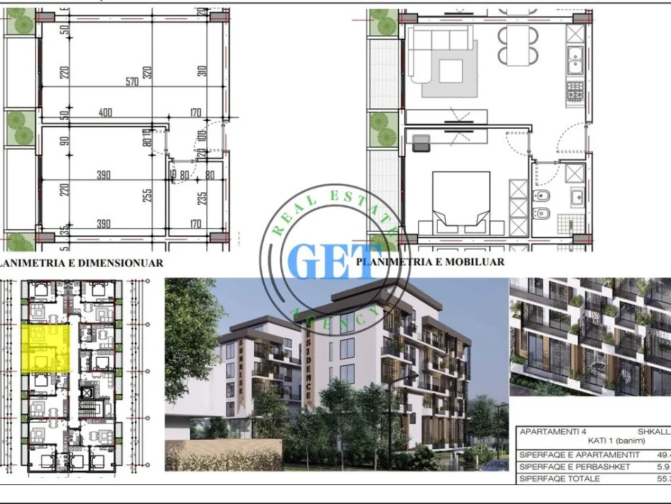 Durres, shitet apartament 1+1 Kati 1, 53 m² (MALI I ROBIT)