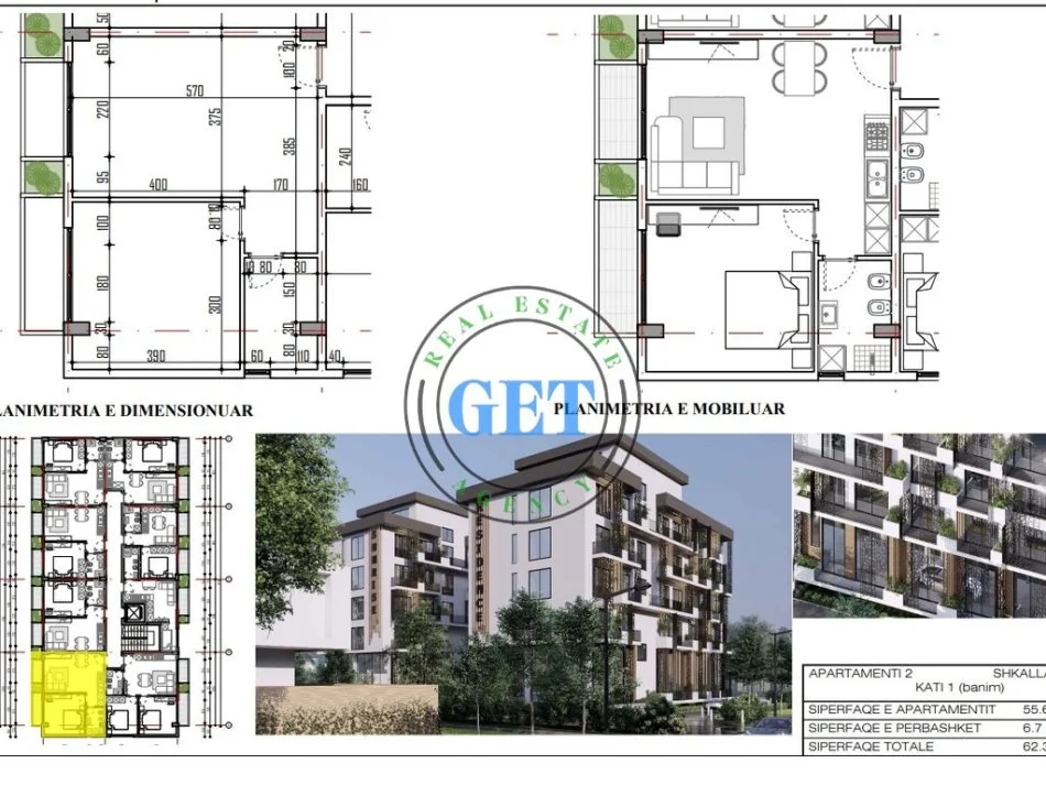Durres, shitet apartament 1+1 Kati 1, 62 m² (MALI I ROBIT)