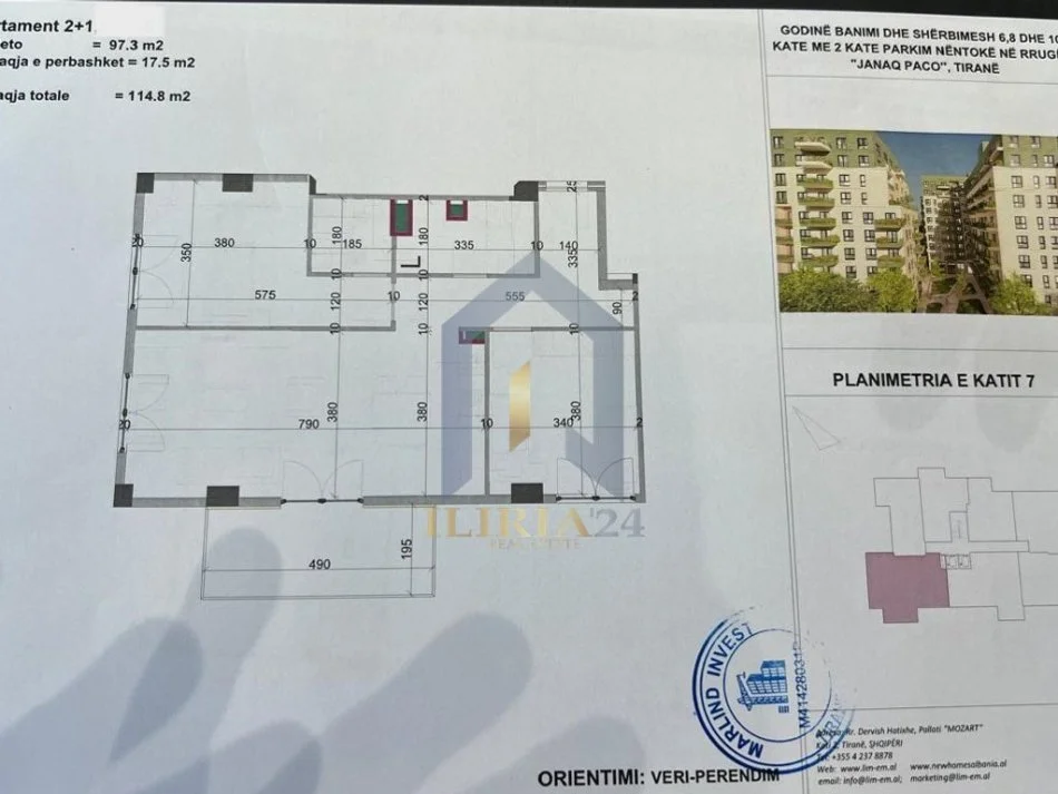 Tirane, shitet apartament 2+1+Ballkon Kati 7, 115 m² 172.200 € (Viva Kompleks)