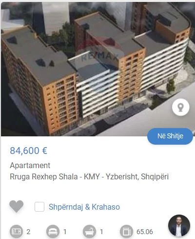 Tirane, shitet apartament 1+1 Kati 3, 65 m² 84.600 € (te kmy ne yzberish)