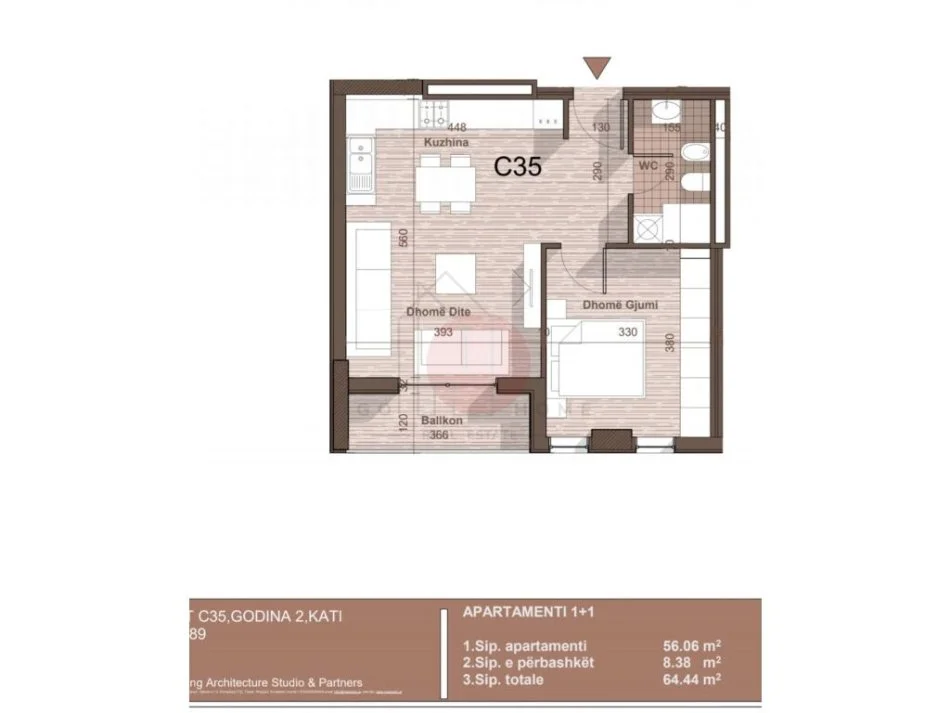 Tirane, shes apartament 1+1+Ballkon Kati 3, 65 m² 67.000 € (Univers City)